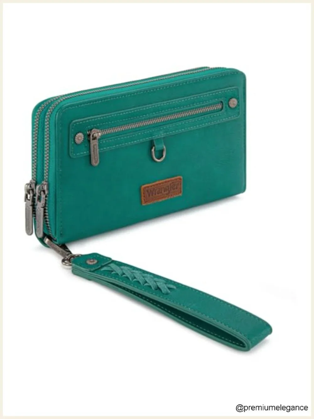 Double Zip Phone Wristlet with RFID Faux Leather Wrist Strap